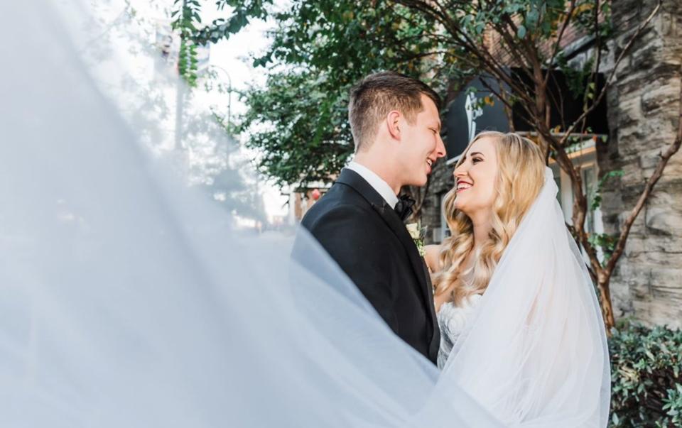 The happy bride and groom on their wedding day earlier this month. (Photo: Tracy Brewington Photography)