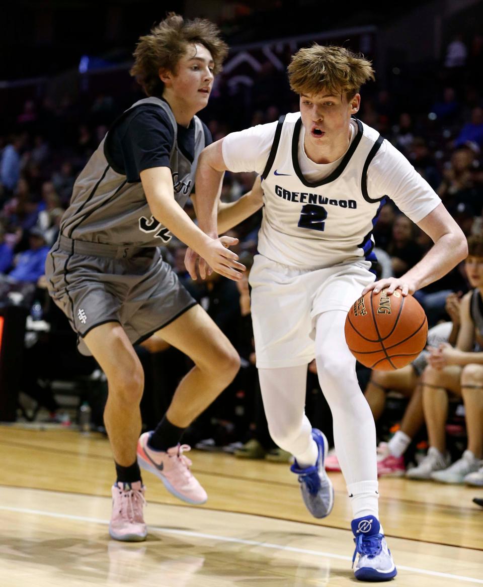 The Greenwood Blue Jays' Collin Clark seen here against the Sparta Spartans in the second round of the Blue Divsion during the Blue and Gold Tournament at Great Southern Bank Arena on December 27th, 2023.