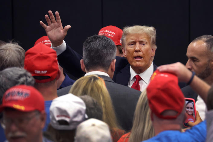 Former President Donald Trump gave an impromptu speech in Grimes, Iowa, before taking several questions from his supporters.