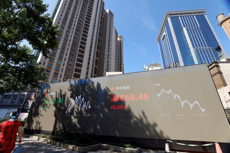 Electronic display showing stock indexes in Shanghai