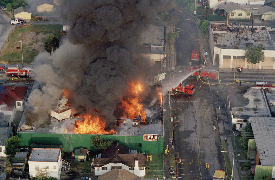 Fire burning in South Central L.A.