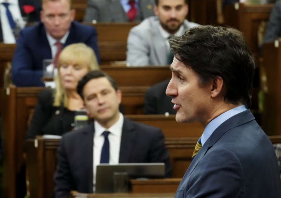 Prime Minister Trudeau rises during question period in the House of Commons on Parliament Hill in Ottawa, Wednesday, May 1, 2024. Polls tracking voter intention have consistently shown Trudeau is 15 to 20 points behind Pierre Poilievre. (Sean Kilpatrick/The Canadian Press)