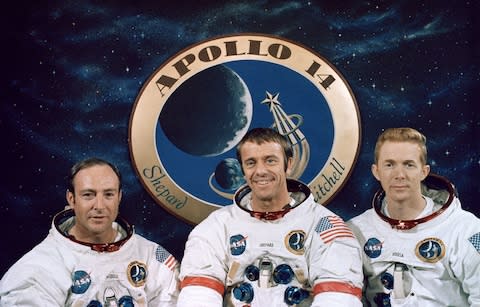 Three astronauts including Alan B. Shepard Jr, centre - Credit: NASA/JSC