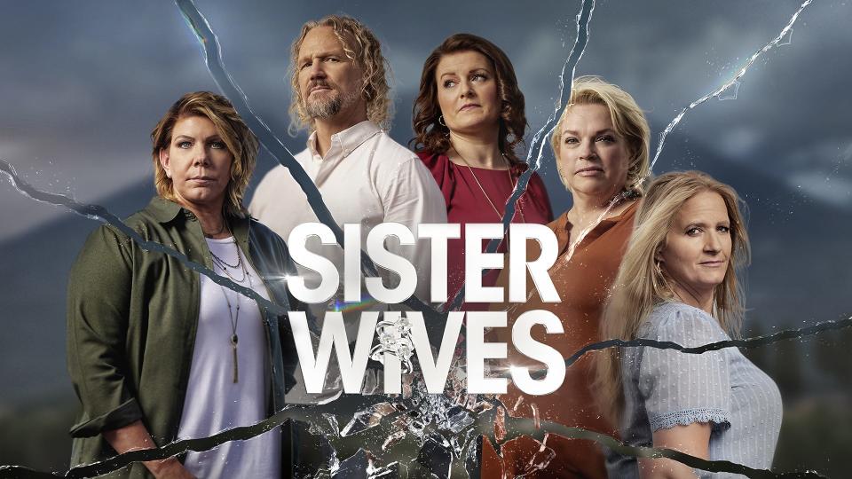 A promotional image of "Sister Wives, which stars Meri Brown (left), Kody Brown, Robyn Brown, Janelle Brown and Christine Brown, released July 13, 2023.