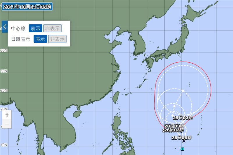 日本氣象廳預估「瑪瑙」颱風路徑。（圖／翻攝自日本氣象廳）