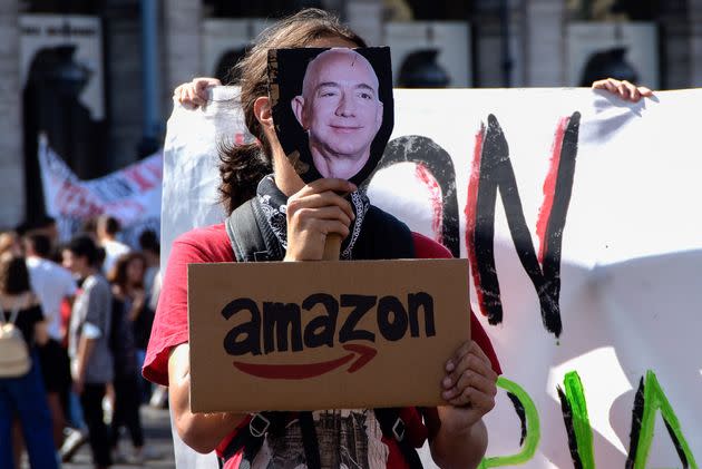 ROME, ITALY - 2021/09/24: A protester holds a placard depicting an image of Amazon founder Jeff Bezos during the Global Climate Strike.
Students, citizens and activists of the 