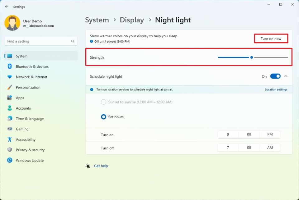 Windows 11 enable Night Light