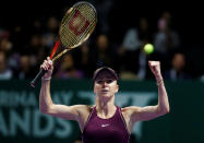 Tennis - WTA Tour Finals - Singapore Indoor Stadium, Kallang, Singapore - October 27, 2018 Ukraine's Elina Svitolina celebrates after winning her semi final match againast Netherlands' Kiki Bertens REUTERS/Edgar Su