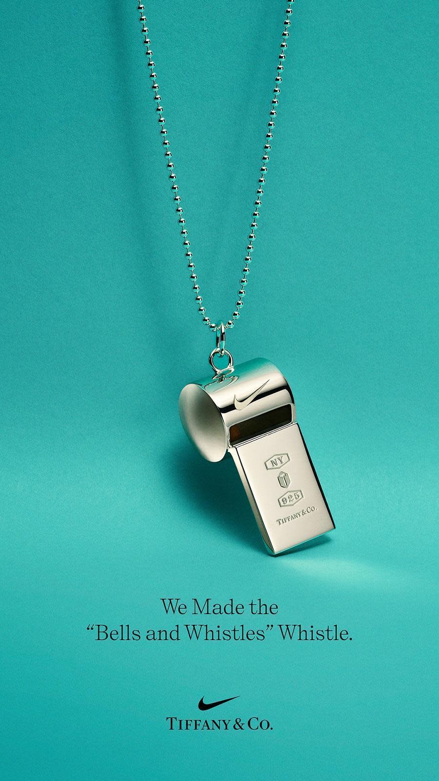 NIKE x TIFFANY & Co.限量版純銀配飾系列哨子。（TIFFANY & Co.提供）