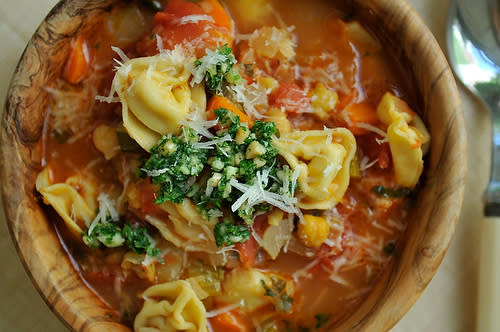 Smoky Minestrone with Tortellini and Parsley or Basil Pesto