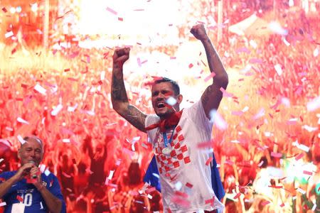 Soccer Football - World Cup - The Croatia team return from the World Cup in Russia - Zagreb, Croatia - July 16, 2018 Croatia's Dejan Lovren during celebrations REUTERS/Antonio Bronic