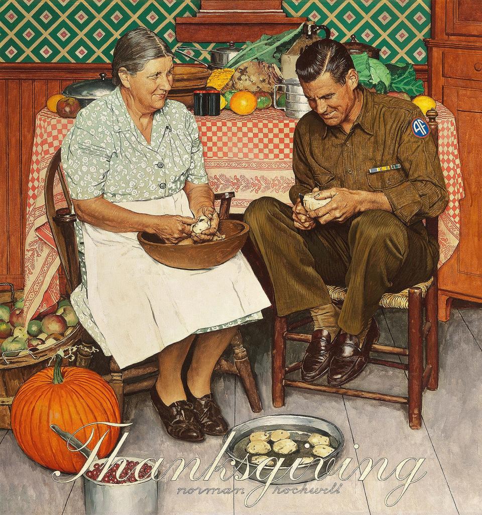 A Norman Rockwell painting “Home for Thanksgiving” was commissioned for the Nov. 24, 1945, issue of The Saturday Evening Post.