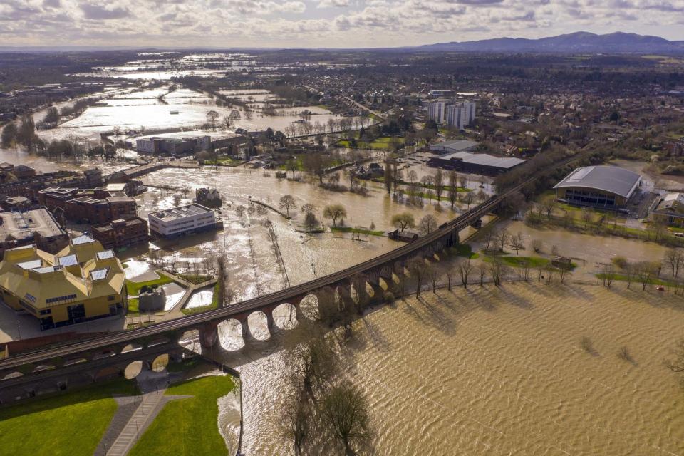 Floodwaters persist in the centre of Worcester City after the River Severn burst its banks (Getty Images)