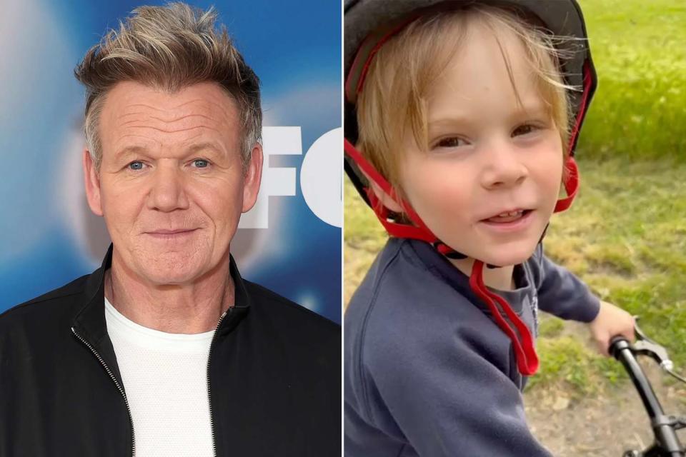 <p>Leon Bennett/Getty; Gordon Ramsay/Instagram</p> Gordon Ramsay and Son Oscar biking