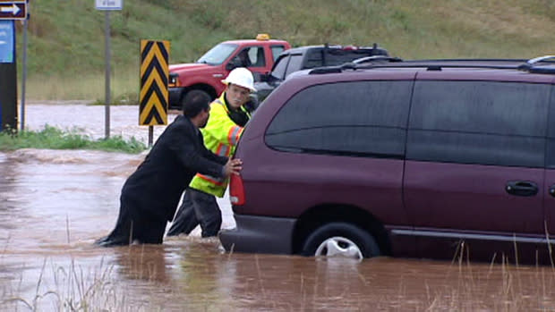 Nova Scotia was pummelled with rain Monday, with more than 75 millimetres falling in the central part of the province.