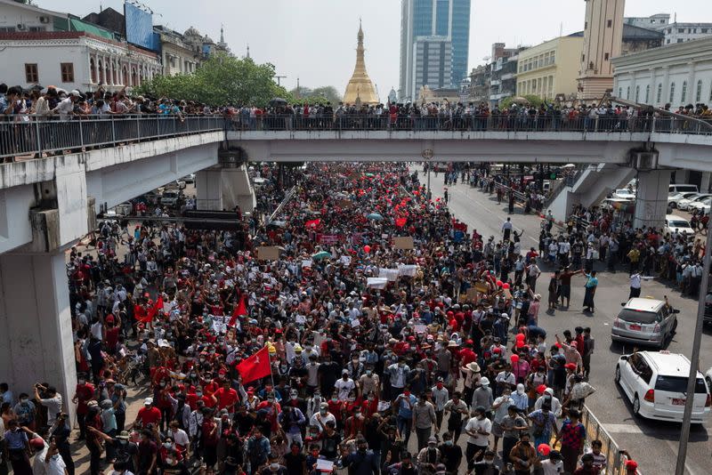 rotest against the military coup in Yangon