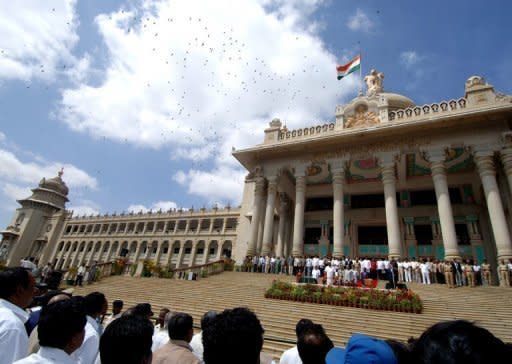 View of the Karnataka state assembly building in Bangalore. Three state ministers from southern India -- including one holding a portfolio for women and child development -- has quit after being accused of watching porn in the local assembly