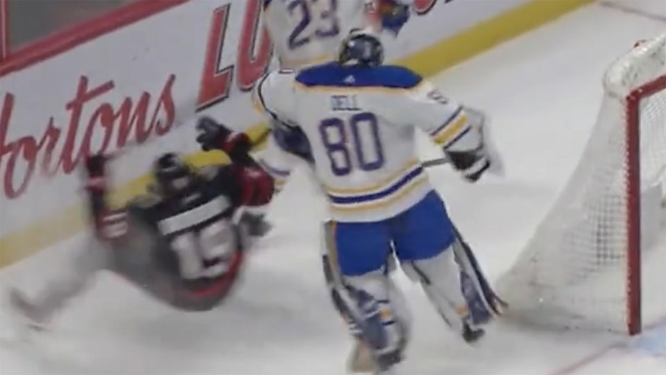 Senators All-Star Drake Batherson was injured after this unfair play by Sabres goalie Aaron Dell.