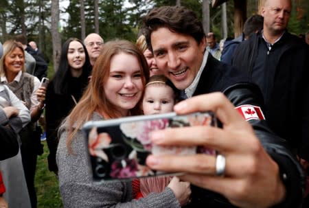 Liberal leader and Canadian Prime Minister Justin Trudeau campaigns for the upcoming election, in Riverview