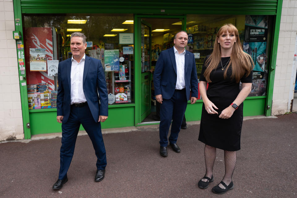 Labour Party leader Sir Keir Starmer (left) and deputy leader Angela Rayner with Bermondsey MP, Neil Coyle (centre) where they met hospitality and retail workers in south east London, ahead of this week's Social Care Levy Bill coming to Parliament. Picture date: Monday September 13, 2021.