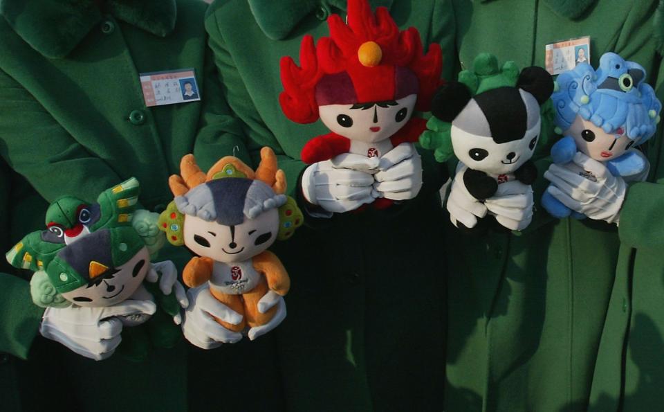 The Fuwa - Beibei, Jingjing, Huanhuan, Yingying and Nini - were the mascots of the 2008 Summer Olympics in Beijing. Together, the names form the sentence "Beijing huanying ni," which means "Beijing welcomes you". Originally named 'The Friendlies', they were promoted as 'Fuwa' when there were concerns the name could be misinterpreted.
