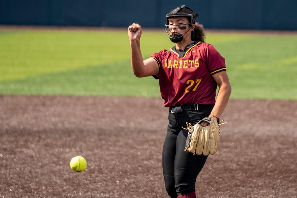 Jefferson takes on Haddon Heights in the Group 2 softball state final at Kean University on Saturday, June 10, 2023. H #27 Sophia Bordi pitches the ball. 