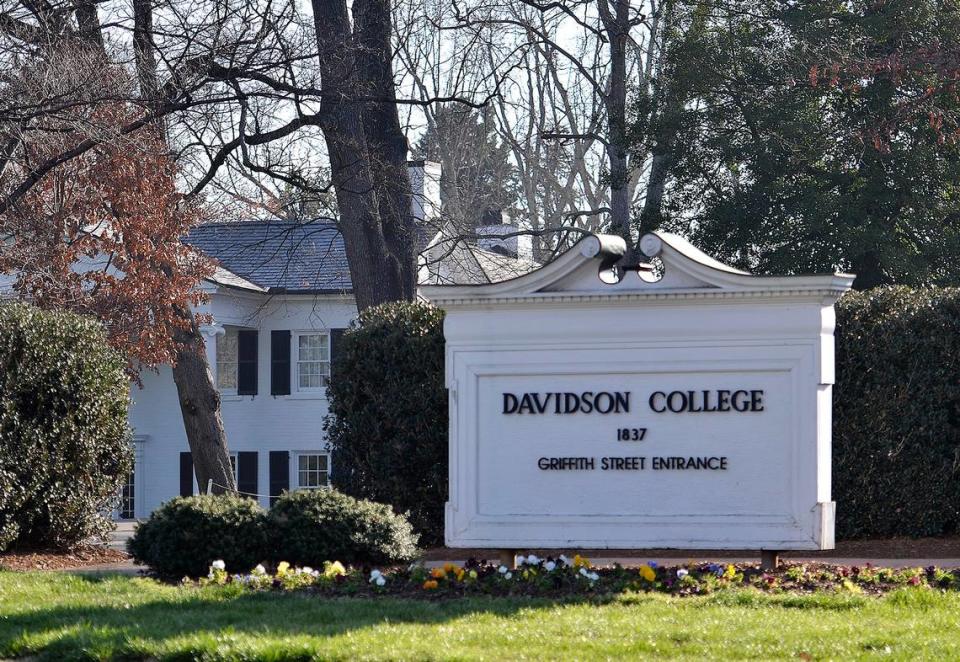 The entrance sign to the campus of Davidson College in Davidson, NC