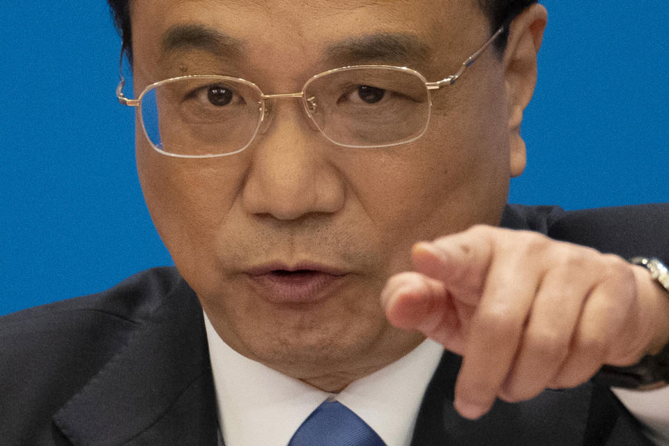 FILE - Then Chinese Premier Li Keqiang speaks during a press conference after the closing session of the National People's Congress in Beijing's Great Hall of the People on March 15, 2019. Former Premier Li Keqiang, China's top economic official for a decade, died Friday, Oct. 27, 2023 of a heart attack. He was 68. (AP Photo/Ng Han Guan, File)