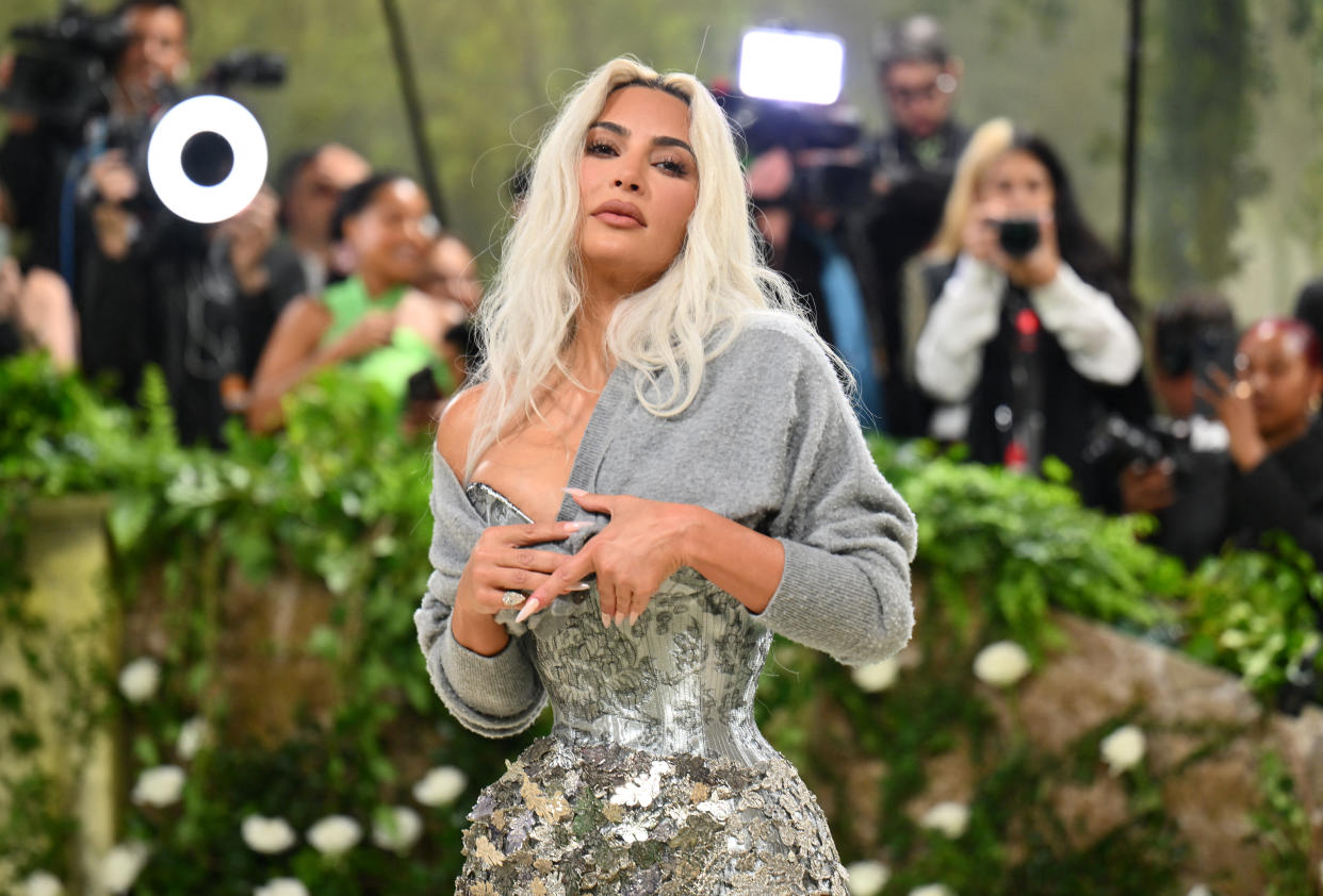 Kim Kardashian pictured arriving at the Met Gala in a corset gown. (Getty Images)