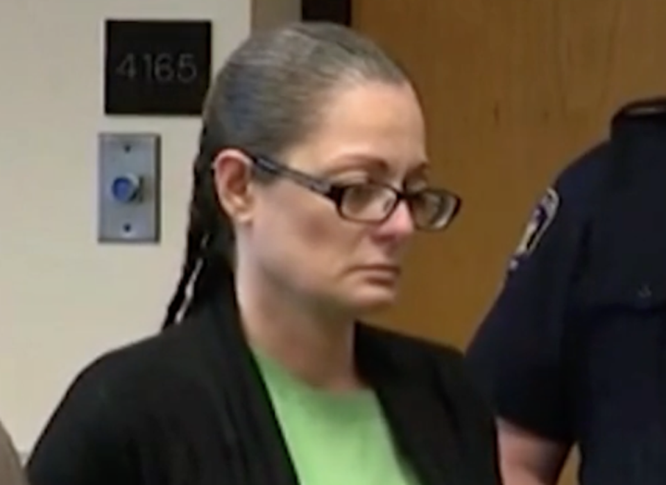 Angela Pollina is seen in court (NY Post screenshot)