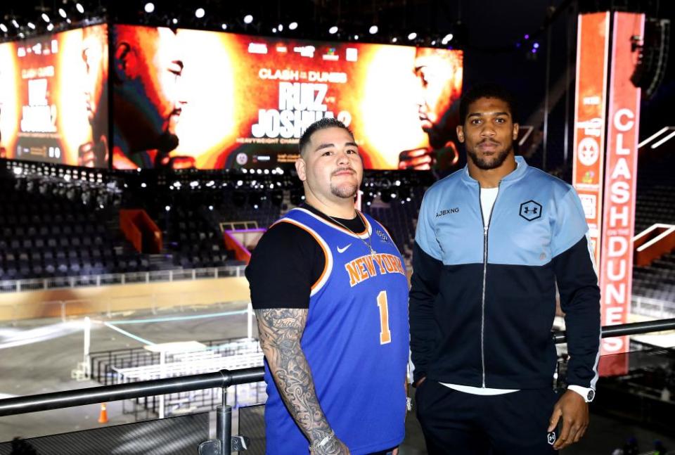 Anthony Joshua and Andy Ruiz Jr inside the Diriyah Arena, the stadium purpose-built for the fight