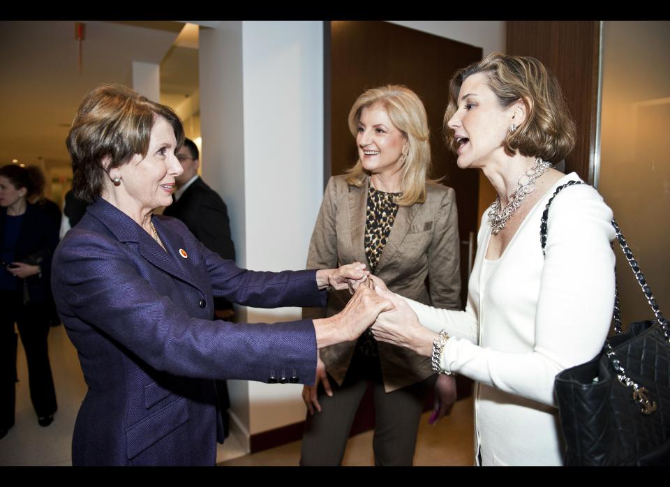 Nancy Pelosi meets with the AOL Huffington Post Media Group and it's editor-in-chief Arianna Huffington at the AOL Headquarters in New York Thursday Nov. 10, 2011. (Damon Dahlen, AOL)