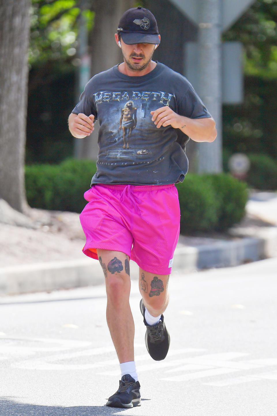 <p>Shia LaBeouf takes his Pasadena neighborhood workout up a notch by sporting bright pink shorts on Tuesday.</p>