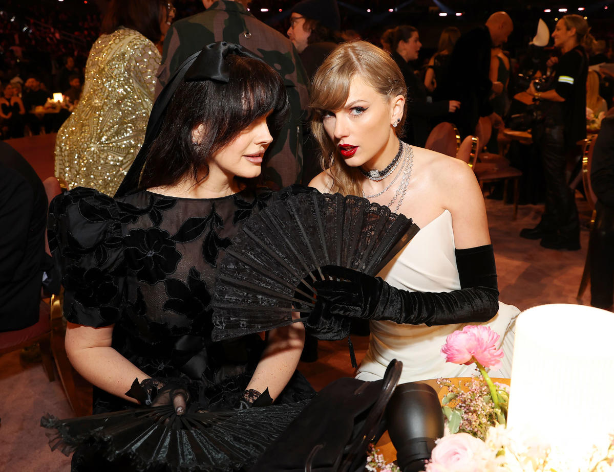 Taylor Swift Hides Behind Fans With Lana Del Rey at the Grammys