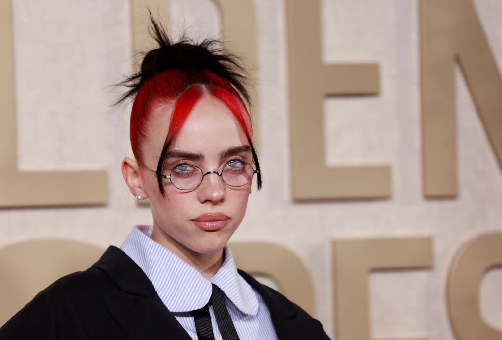 Billie Eilish Hits the 2024 Golden Globes With Cute Glasses and Red ...