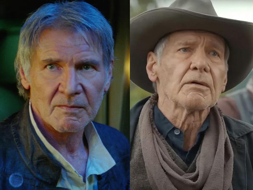 Harrison Ford as Han Solo in "Star Wars: The Force Awakens" and as Jacob Dutton in "1923."