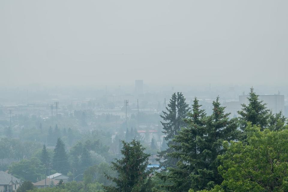 A smoky, hazy view of Thunder Bay. Forest fire smoke has led Environment Canada to issue a special air quality statement for the city.