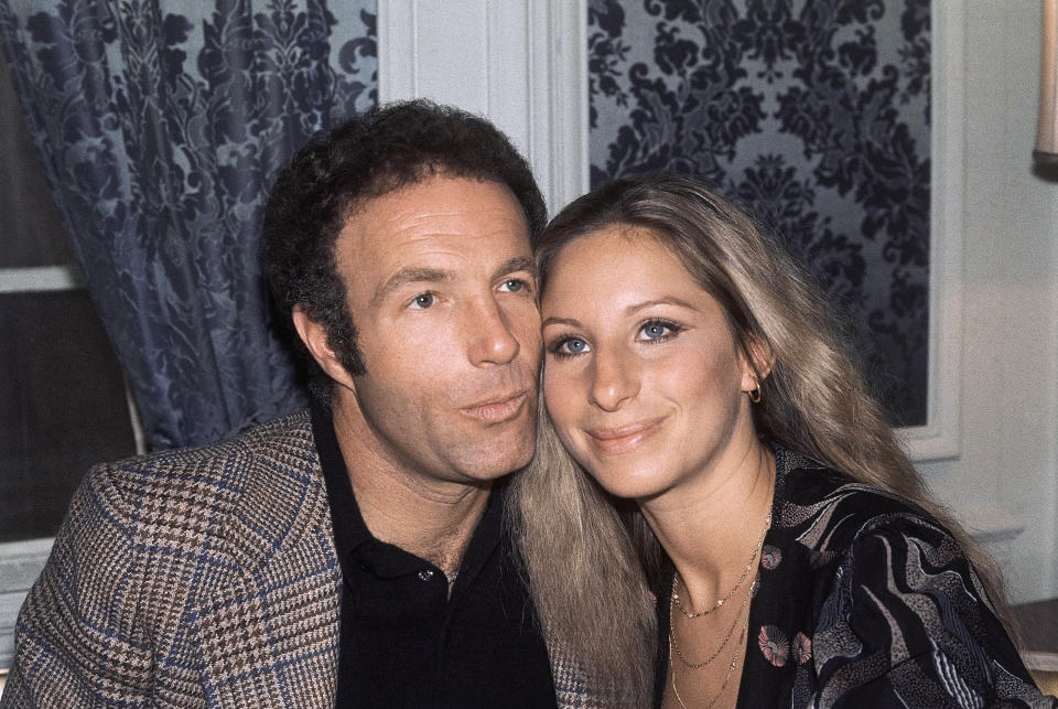 FILE - Co-stars James Caan, left, and Barbra Streisand appear at a press conference for their film "Funny Lady" in New York on March 11, 1975. Caan, who had notable roles in "The Godfather," "Brian’s Song" and "Misery," died Wednesday, July 6, 2022, at age 82. (AP Photo/Dave Pickoff, File)