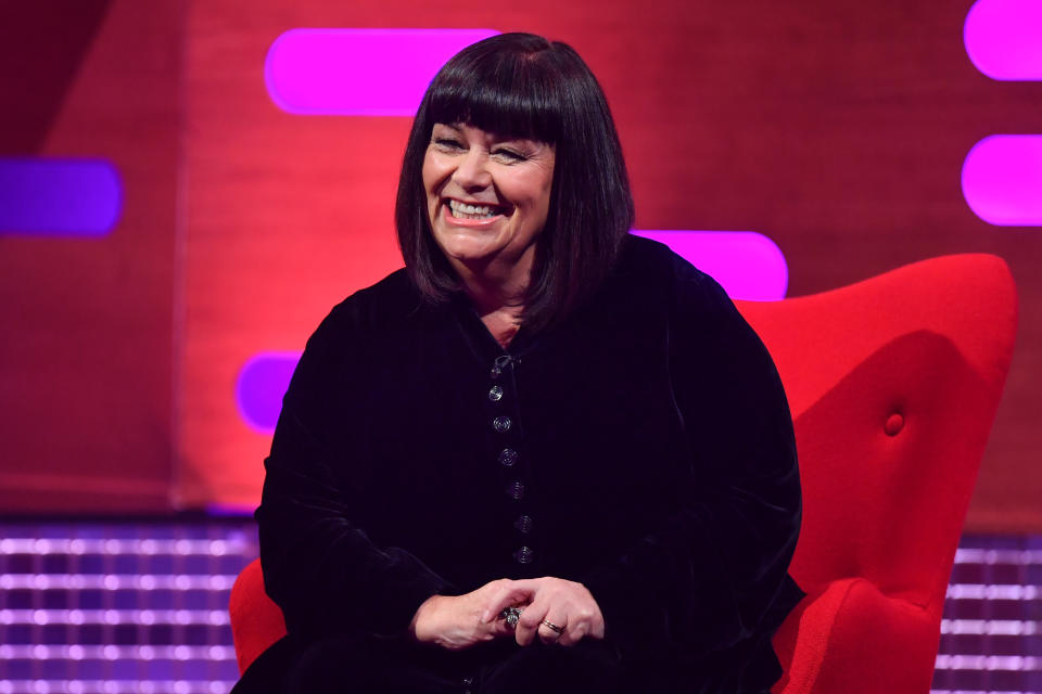 EDITORIAL USE ONLY Dawn French during the filming for the Graham Norton Show at BBC Studioworks 6 Television Centre, Wood Lane, London, to be aired on BBC One on Friday evening. Picture date: Thursday Octboer 15, 2020. Photo credit should read: PA Media on behalf of So TV