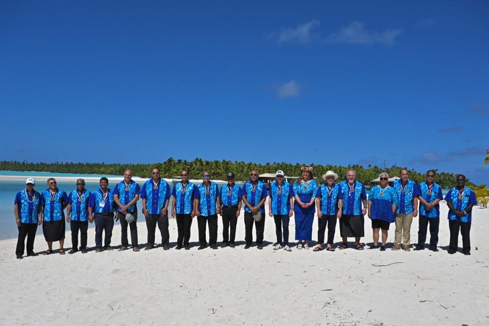 Pacific leaders pose for a group photograph on One Foot Island after attending the Leaders' Retreat (AP)