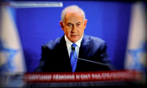 Israeli Prime Minister Benjamin Netanyahu speaks live on Israel's i24NEWS from his Jerusalem office on January 07, 2019