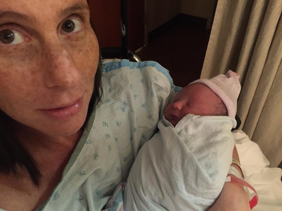 Rachel Weinhaus after giving birth to her son