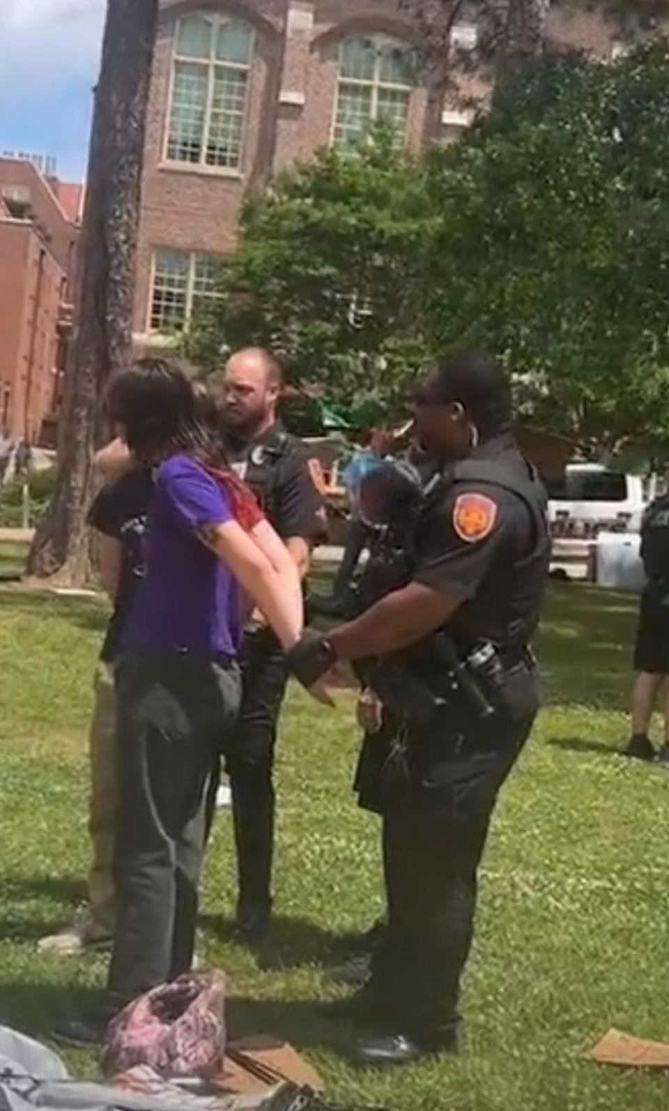 One of the pro-Palestinian protesters getting arrested on FSU's campus on April 30, 2024, caught on an Instagram livestream