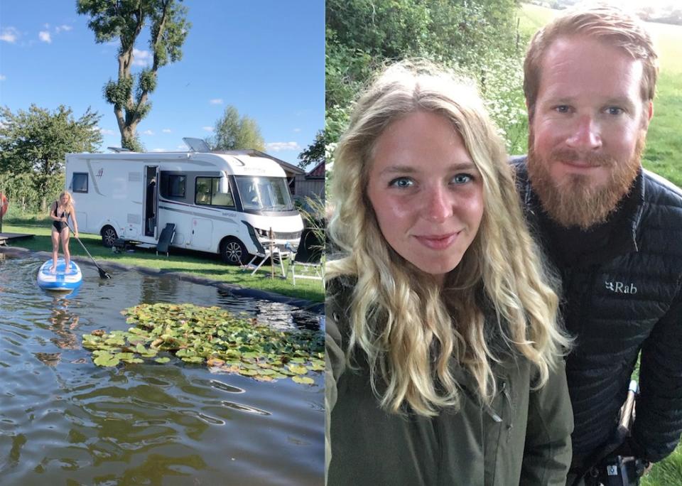 Pete Thomas and Brydee Hoad sold their two-bedroom house to live in a motorhome. (@champers_and_campers / Caters)