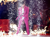 Bad Bunny performs at the 22nd annual Latin Grammy Awards on Thursday, Nov. 18, 2021, at the MGM Grand Garden Arena in Las Vegas. (AP Photo/Chris Pizzello)