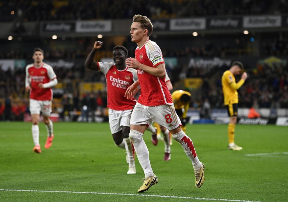 Arsenal ran out 2-0 winners against Wolves thanks to goals from Leandro Trossard and Martin Odegaard (Getty Images)