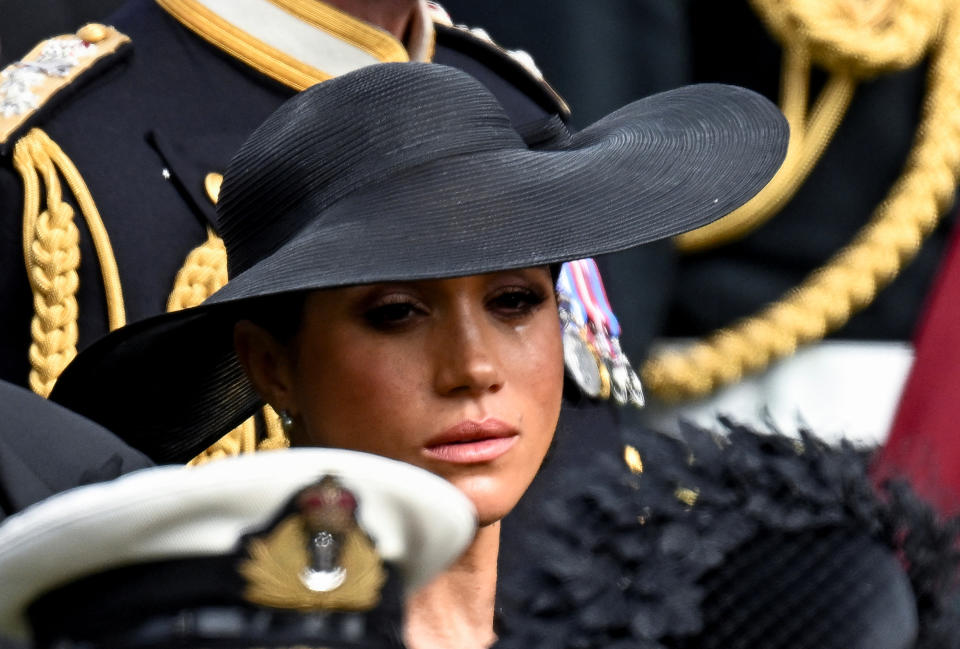 Britain's Meghan, Duchess of Sussex, reacts as she attends the state funeral and burial of Britain's Queen Elizabeth, in London, Britain, September 19, 2022 REUTERS/Toby Melville