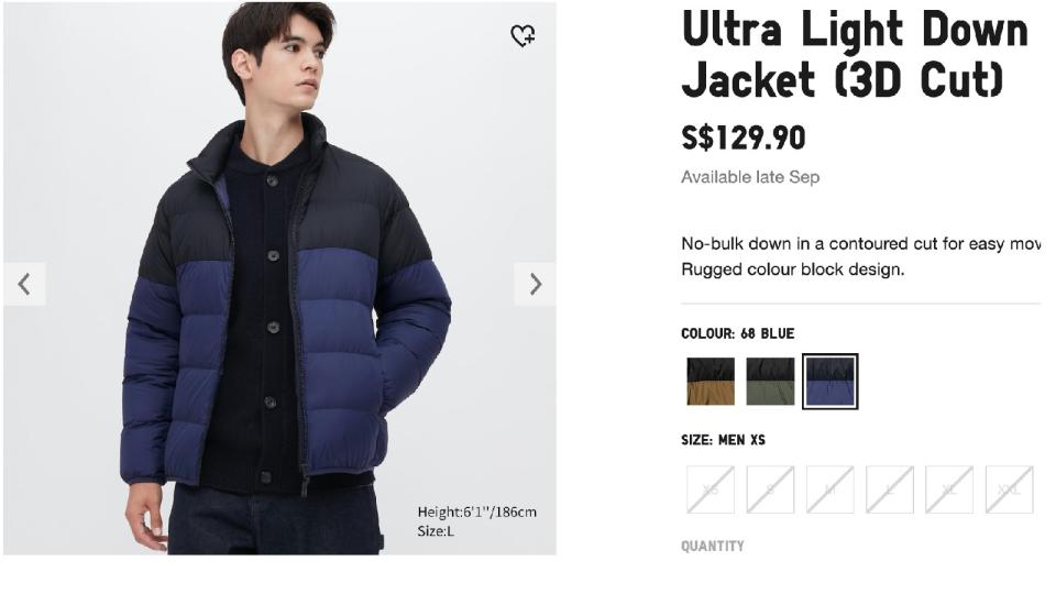 A Uniqlo down jacket used to cost $99.90 in 2019, but is now $129.90 in 2022/ Moneysmart