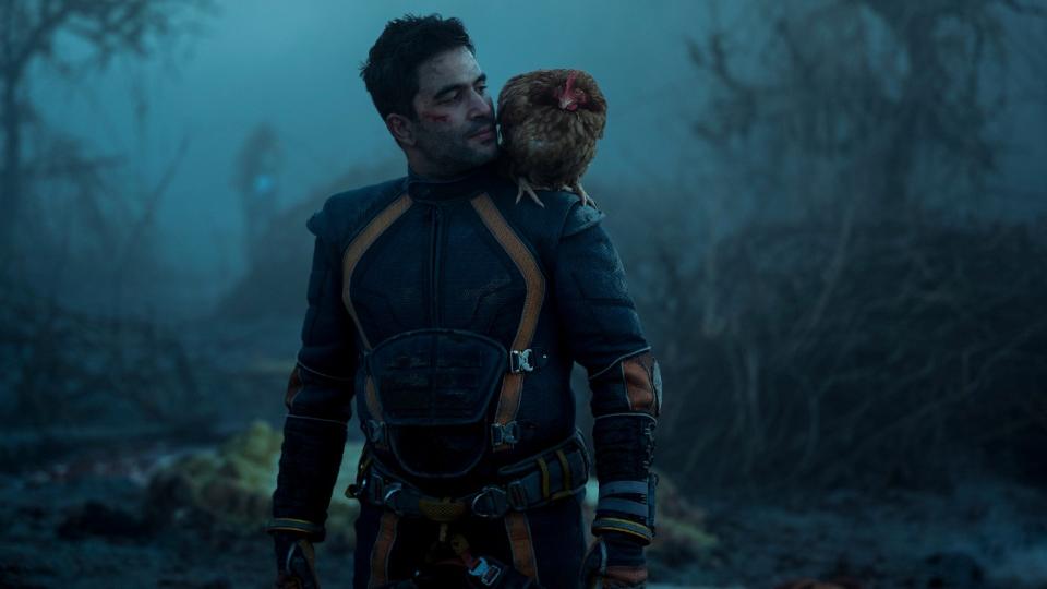 man with chicken on his shoulder Lost in Space