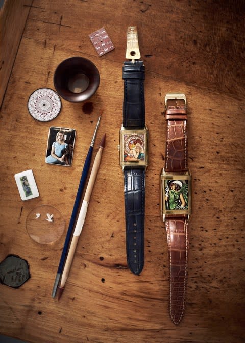 Jaeger-LeCoultre Reverso watches featuring enamelled casebacks - Credit: Lea Meienberg